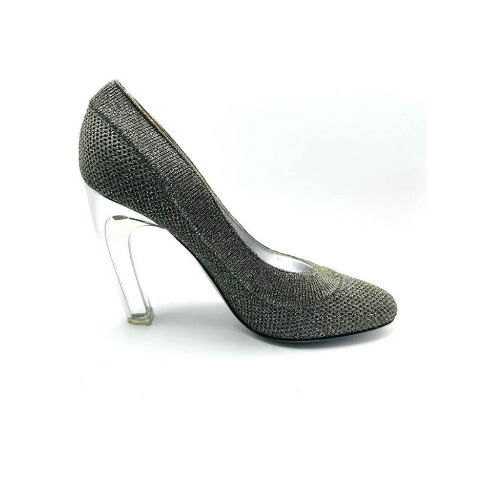 Valentino Garavani Silver Metallic Stretch Knit Pumps Designer Heels EU 38.5